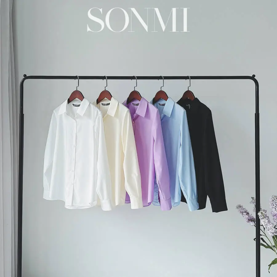 Áo sơ mi nữ tay dài công sở form rộng SONMI Hàn Quốc thiết kế cao cấp vải thô hàn màu trắng đen xanh tím vàng hồng JULISSA PAOLA AS127 Top Women