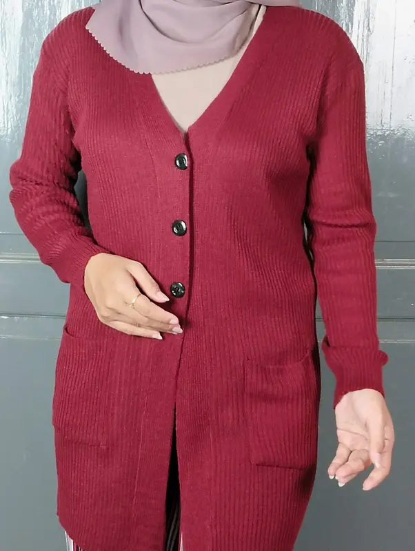 Long Cardigan Rajut kancing 3 / Sweater Rajut Kardigan Panjang Kancing 3 Nyaman Knitwear Kerah 1