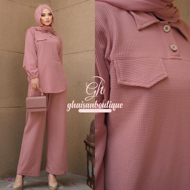 Rumi One Set - Baju One Set Waffle Knit Atasan dan Celana || by ghaisanboutique Kulot Muslim 6