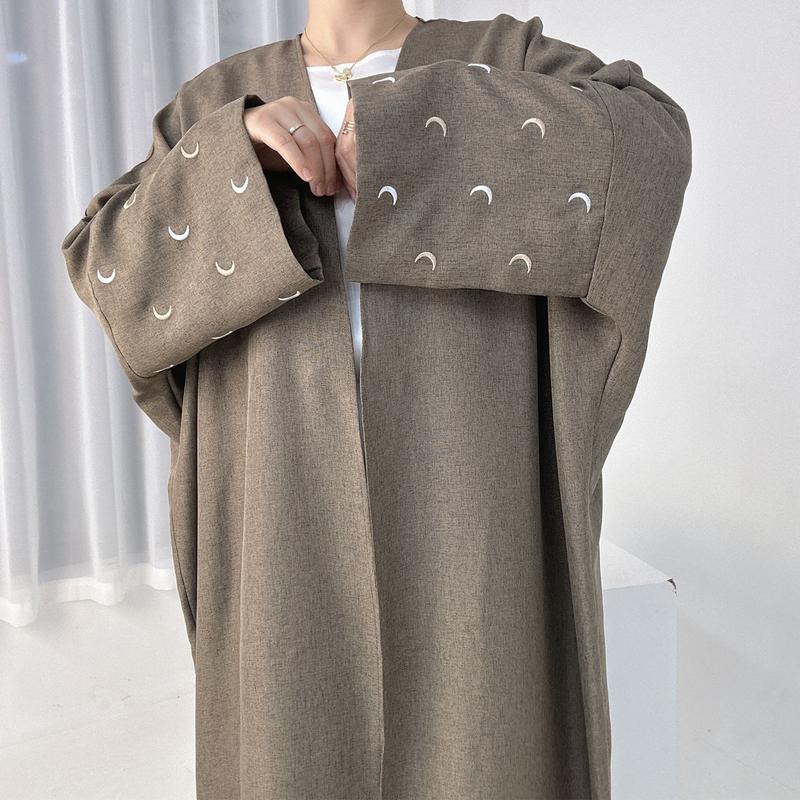 Product Introduction of Muslim 2025 Dubai Middle East Turkey Embroidery Elegant Cardigan Dress Robe Breathable Sunscreen 11