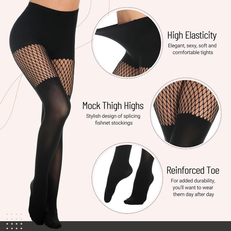 TikTok Shop Momens Faux Thigh High Fish Stockings Stocking Opque Pantyhose Mock over the Knee Goth striped Suspender Tights