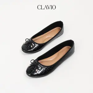Clavio Clavio Zea Flatshoes Wanita Kulit Sintetis Premium Double Foam Non Slip Korean Looks Hitam Merah Krem Size 36-41 Kualitas Premium Harga Terjangkau Black Glossy