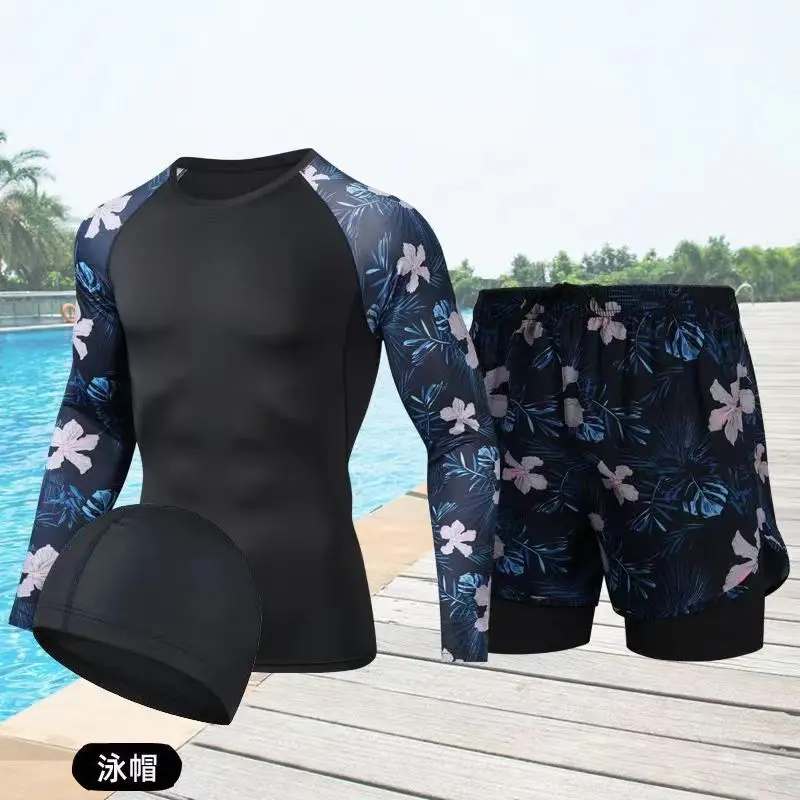 [90% Positive Rating] Men's Swimwear Set Sun Protection Two-Piece Long Sleeve Top Quick-Dry Sports Beach Swimming Surfing Snorkeling Suit