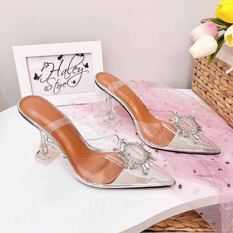 Product Introduction of (FORM NHỎ- LẤY LÊN 1 SIZE)Giày cao gót phale đá mặt trời bít mũi 9cm/7cm HALEY STORE mika trong suốt đi chơi đi tiệc đi làm đám cưới kỉ yếu 8
