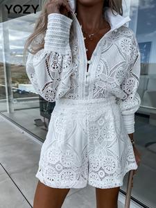 YOZY Women's Plain Button Front Fabric Top & Shorts Two-piece Set, Fit Elegant Top & Shorts for Daily Wear, Ladies Spring Clothes, Chic Womenswear