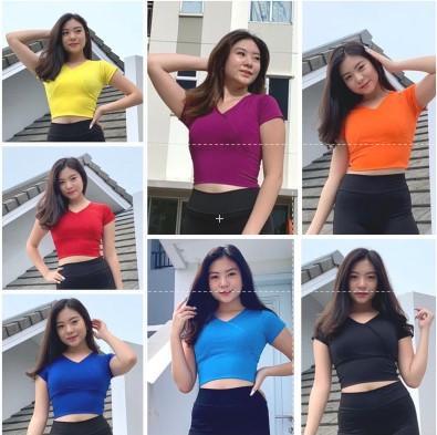 Atasan senam Crop V-Neck pendek - Shop | Tokopedia