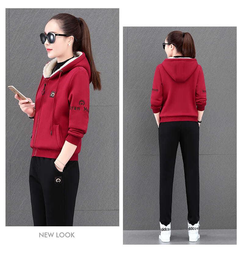 Product Introduction of Bộ Áo Len Dày, Lót Lông Cừu, Dành Cho Nữ, Mùa Thu Và Mùa Đông 2025, Đệm Nhiệt, Thời Trang, Ngoại Cỡ, Thể Thao Đi Chơi Bộ Hai Mảnh 15