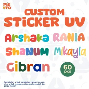 PIKATO Sticker UV DTF 60pcs Free Custom Nama Label Perabotan Makan, Tumblr, Kotak Bekal Tahan Air