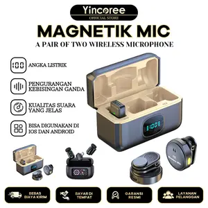 Yincoree Q8 Mikrofon Klip Nirkabel Magnetik, Mikrofon Klip Dual Channel, Plug and Play HP, Mikrofon Klip HP dengan Kotak Pengisian, Cocok untuk Siaran Langsung YouTube, TikTok, Facebook, Perekaman Video Vlog, Peredam Kebisingan, Sinkronisasi Otomatis