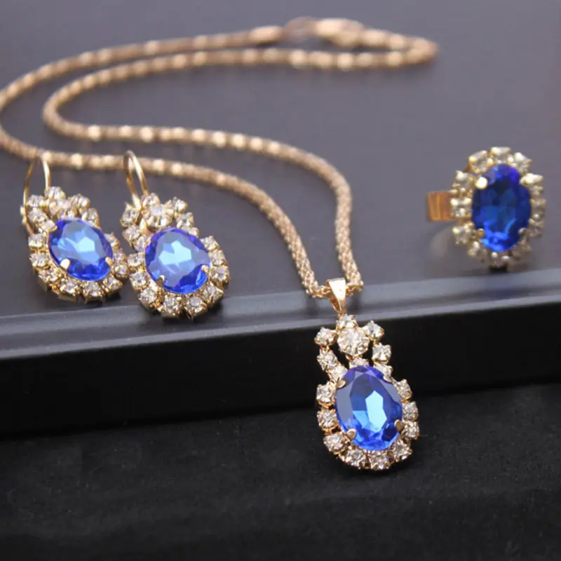 1 Set Women Fashion Romantic Charm Elegant Teardrop Metal Pendant Necklace+earrings+ring Photography Accessories Props Alloy Simulation