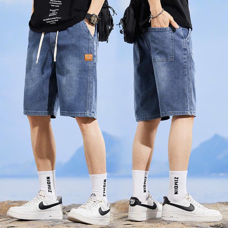 quần shock jean bò nam vải jean dày dặn sweat sport 45-95kg Menswear lửng