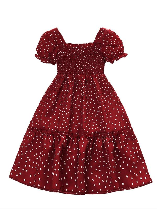 Girl's Polka Dot Print Dress, Casual Puff Sleeve Square Neck Dress for Summer, Kids Clothes for Daily Wear 6