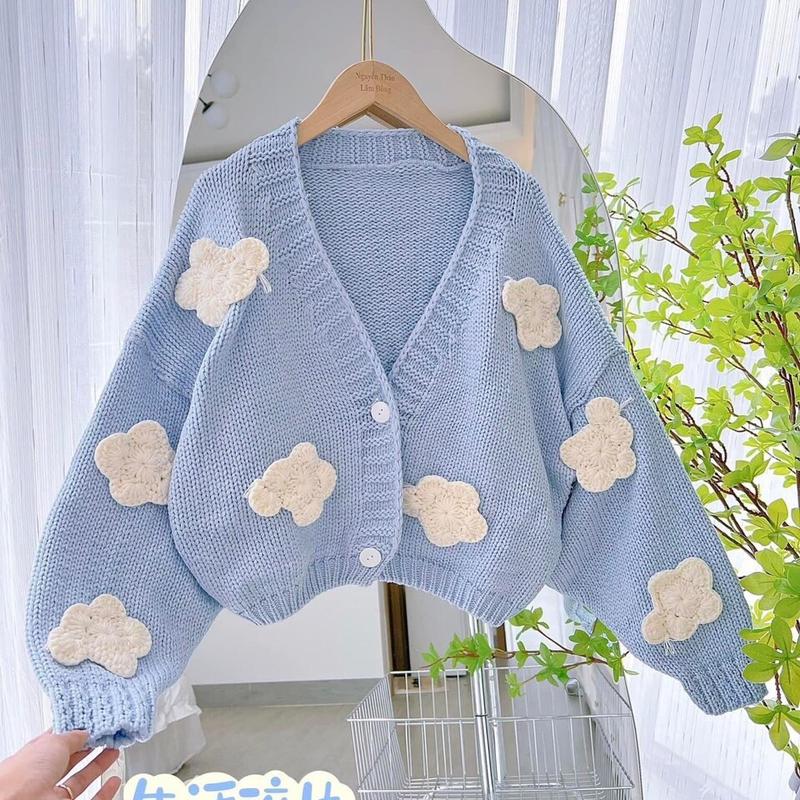 Áo len cardigan croptop Nữ mây xanh