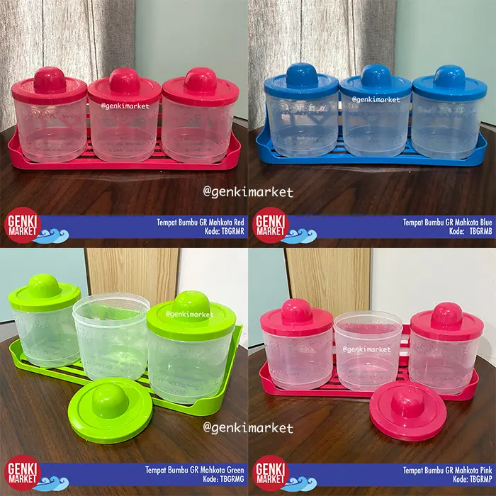 Tempat Bumbu Dapur / Toples Bumbu Dapur Plastik / Tempat Bumbu GR Mahkota Biru Merah Genki Market