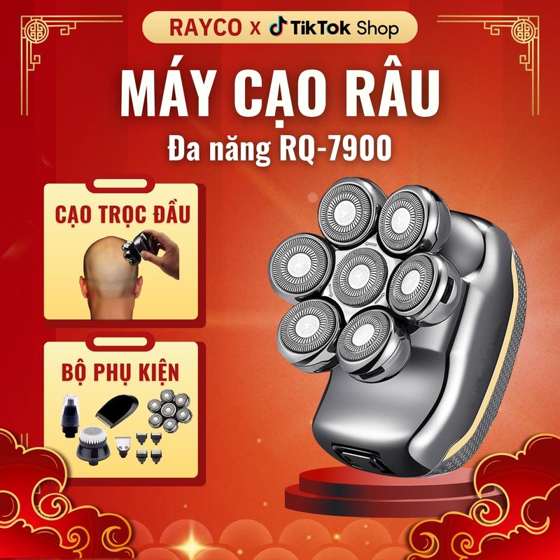 Máy cạo râu RAYCO đa năng-RQ7900 đa năng, Máy cạo đầu 7 lưỡi cạo khô và ướt, chống nước IPX7, bảo hành 12 tháng máy cạo râu