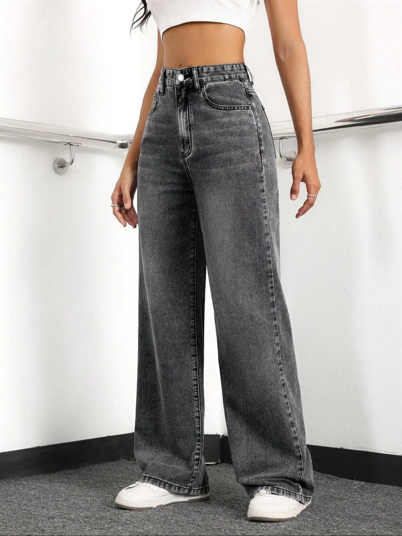 Women's Plain Wide Leg Jeans, Casual Comfy Straight Leg Baggy Jeans for Daily Wear, Ladies Bottoms for Summer