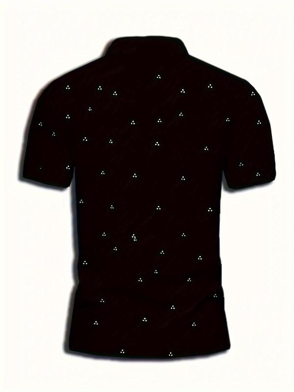 Men's Printed Button Front Half Placket Polo Shirt, Regular Fit Casual Comfy Short Sleeve Collared Top for Summer, Fashion Men's Clothes for Daily Wear 1