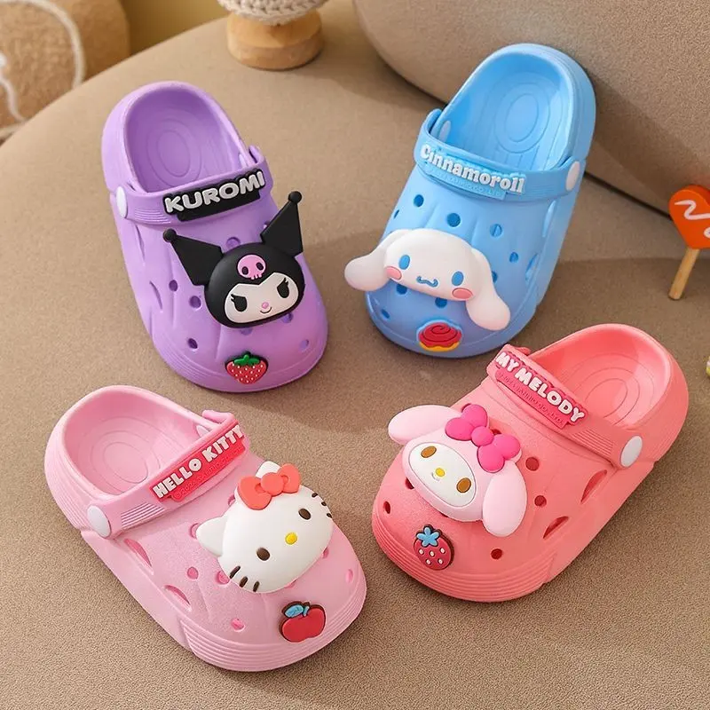 Children Round Toe Sandals New Summer Kids Girl Boy Cartoon Kuromi Non-slip Beach Slippers