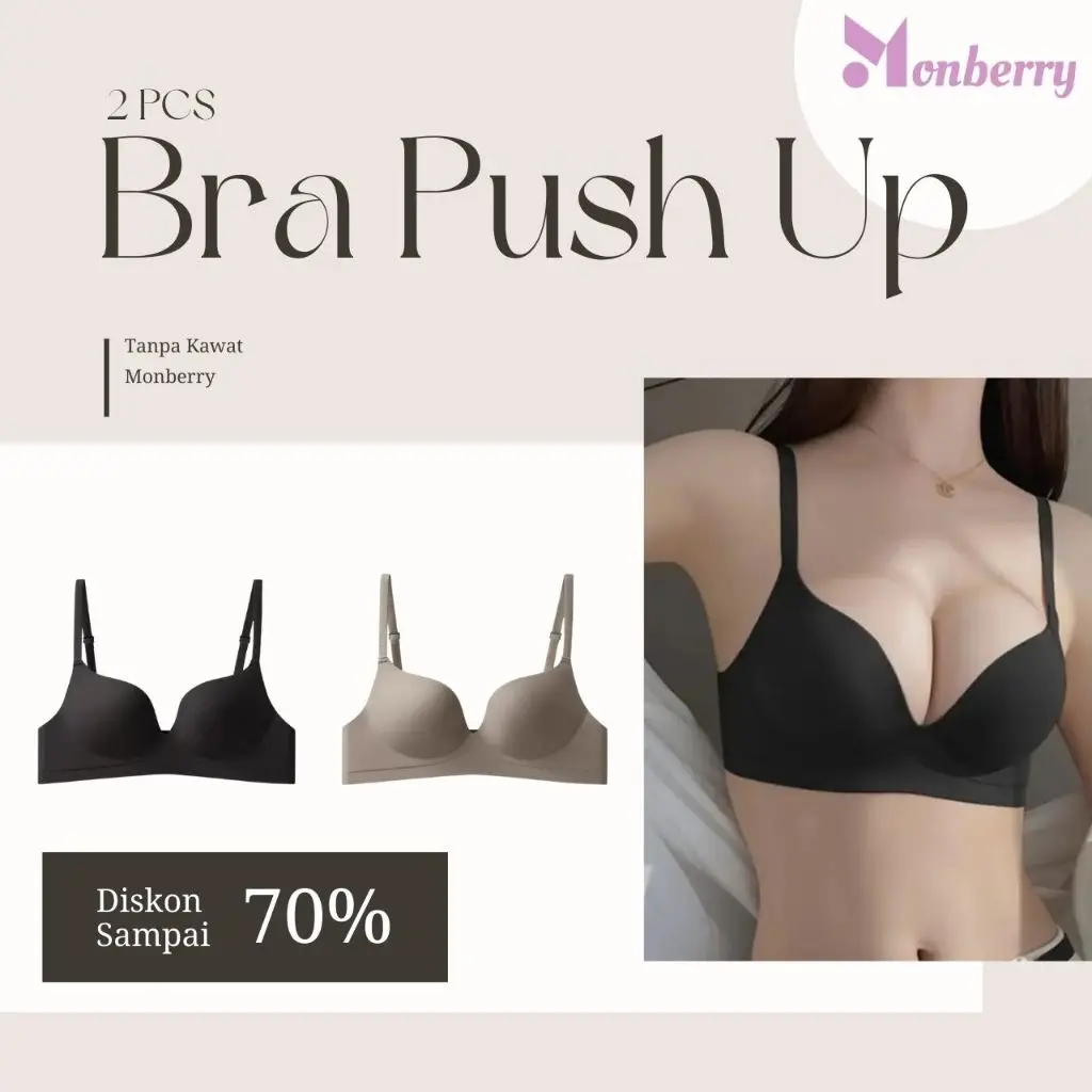 Bra Push Up 2 Pcs Wanita BH Seamless Monberry B2J Tanpa Jahitan Tanpa Kawat Tebal Women Woman Dewasa Pakaian Dalam Lingerie Dalaman Anti Kendur Sexy Lembut