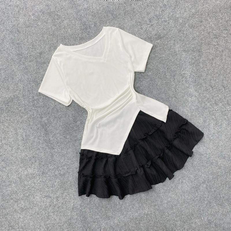 Set Bigsize Nữ (CÓ LẺ ÁO/ VÁY), Áo Nhún Eo Lệch Tà Tôn Dáng Phối Chân Váy Bí Dễ Thương Cho Chuppy (50-93Kg) Top Women