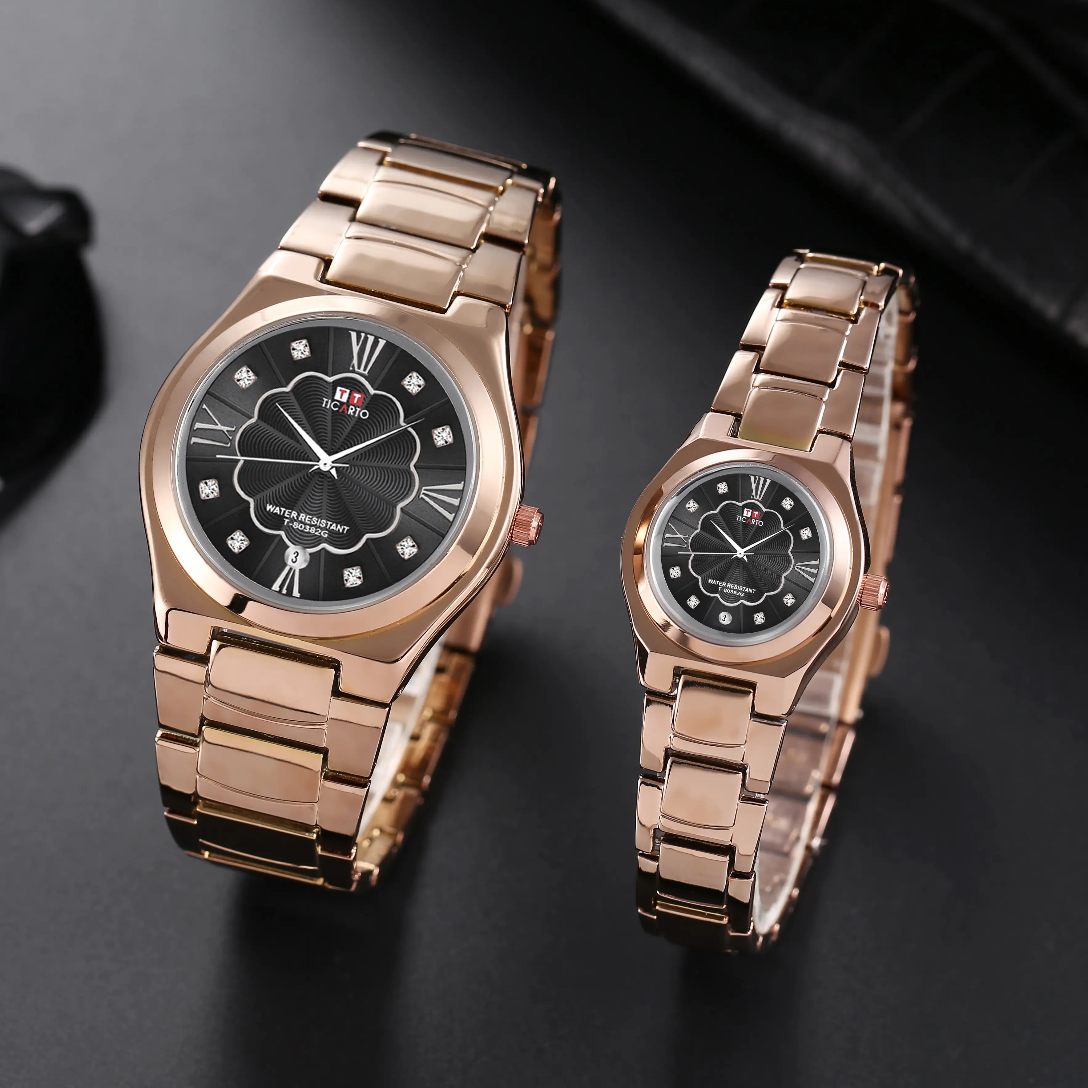 Ticarto Couple watch Stainless Steel Wristwatch Luxury Lovers Display Waterproof Quartz Watches#80382