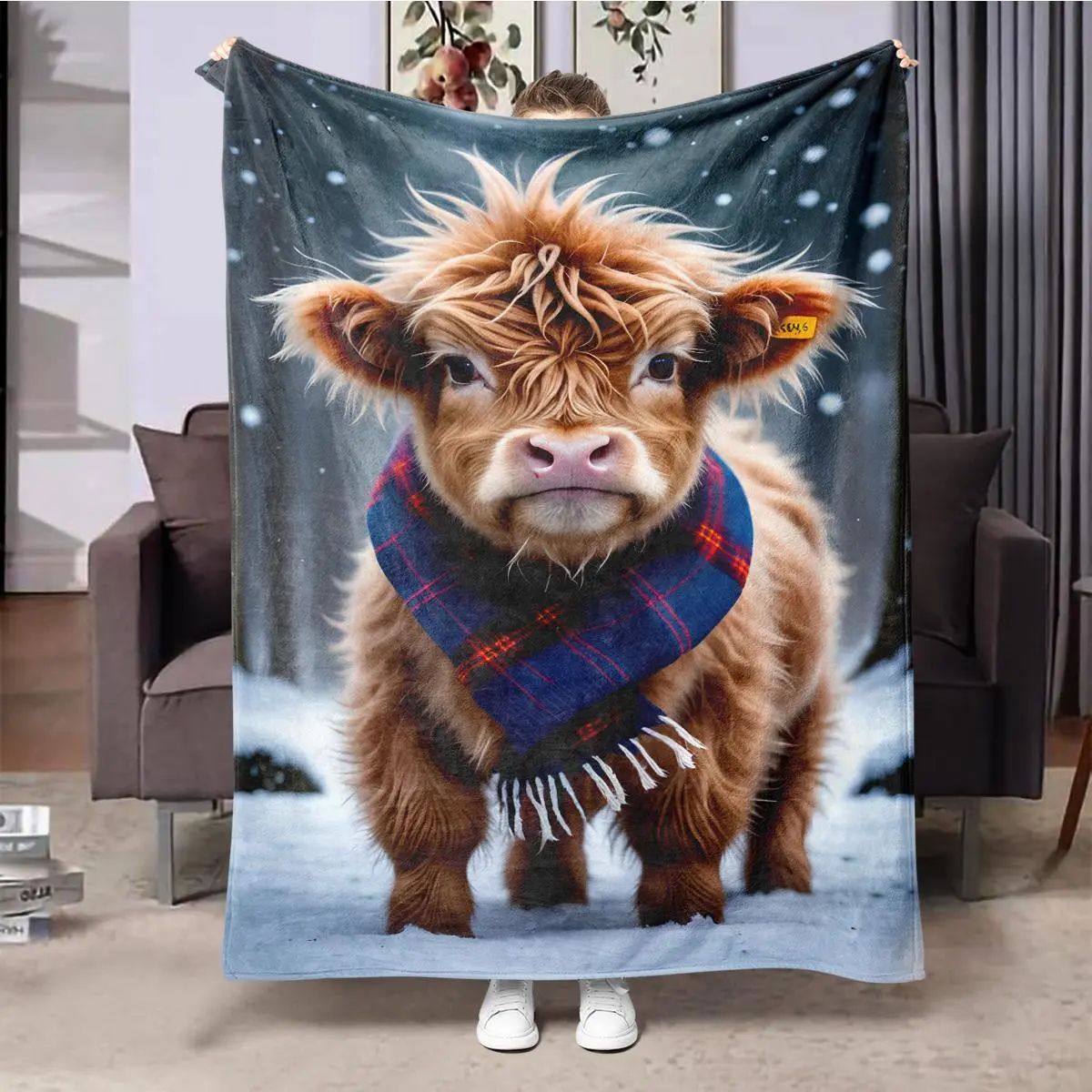 Highland Cow Pattern Blanket, 1 Count Soft Warm Throw Blanket, Air-conditioned Room Blanket, Warm Nap Blanket for Home Office Camping Travel