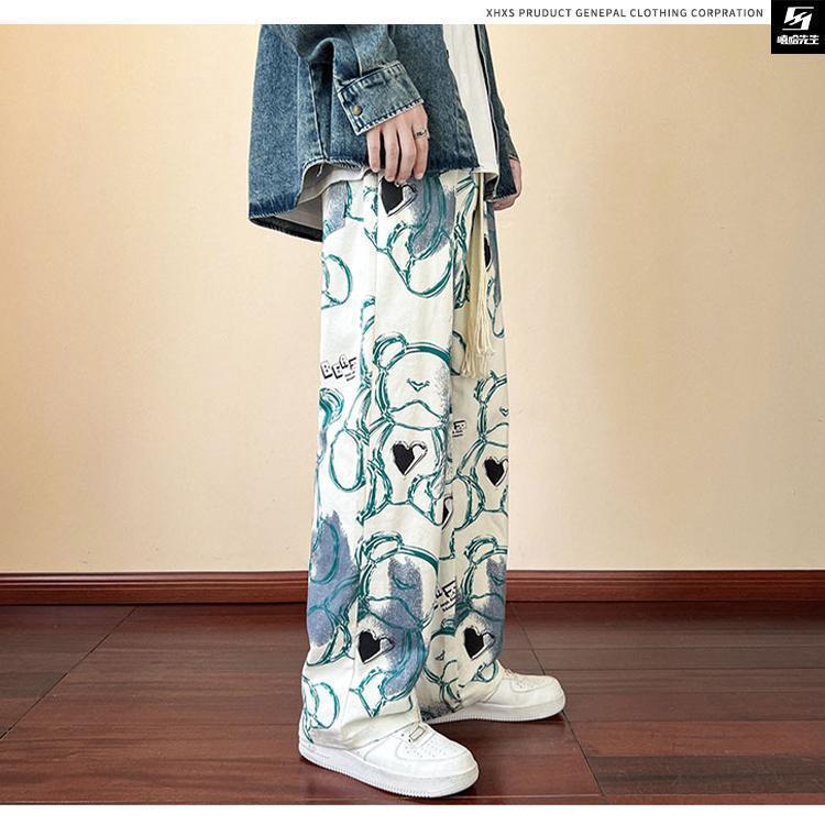 Product Introduction of 2024 Pants Trendy Brand Pu Shuai Fried Street Men's Autumn Vintage Vintage Casual Pants American Retro Graffiti Full Printed Wide-Leg Pants 10