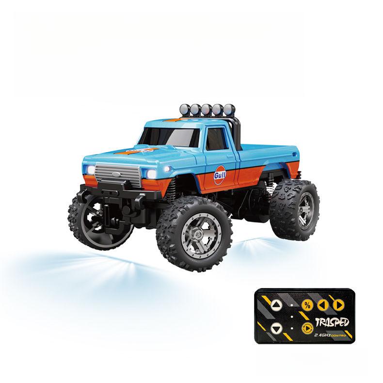 Product Introduction of Off-road Bigfoot 1:64 speed mini remote control car alloy appearance cool lights shock absorption children's toys 12