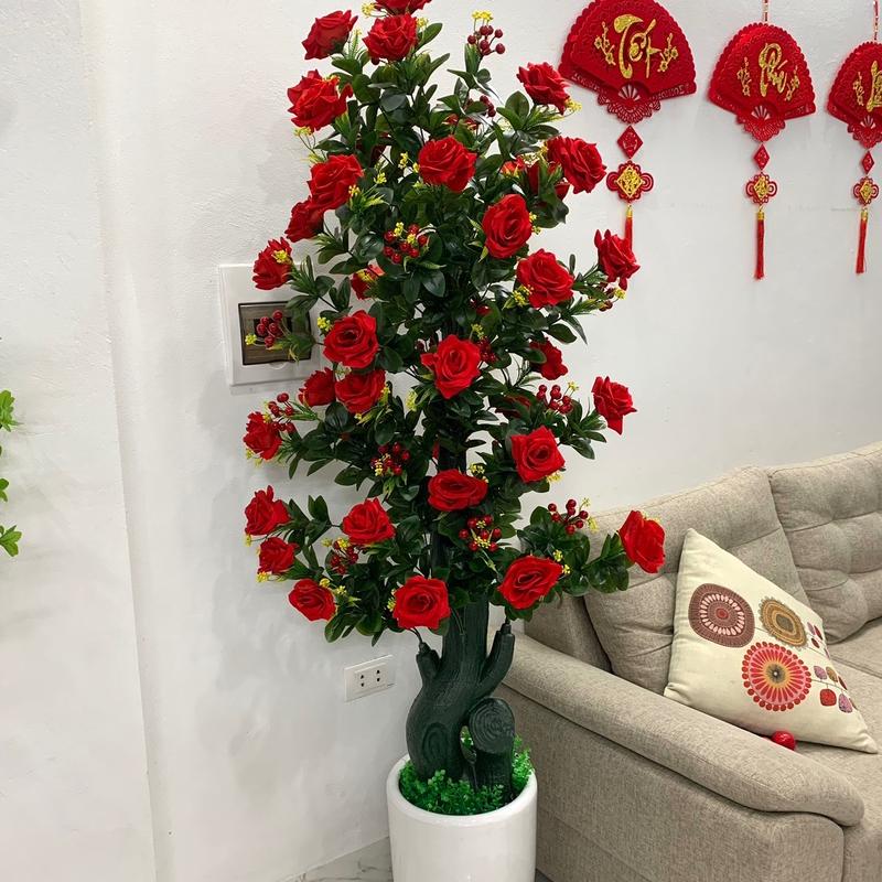 Cây hoa hồng nhung cao 1m7 , cây hoa giả trang trí Decor Decor Phòng Trang Trí Nhà