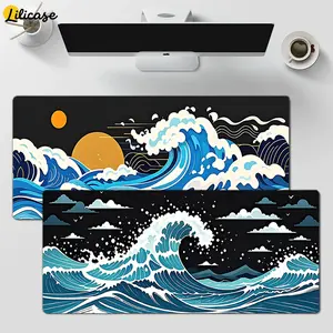 Mousepad Gaming Deskmat Keyboard Pad Anti Slip Black Blue Sea Wave Sunrise Sunset Seascape Fashion Trendy Lilipad