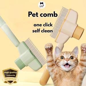 Gumimi 2 Pack Pet Comb for Dogs Cats with Long Short Stainless Steel Metal Teeth for Shedding and Tangles, Self-Cleaning Pet Comb,Pet Hair Removal Comb Flea Comb, Cat Brush with Release Button