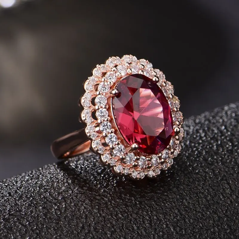 [99% Positive Review Rate Same Style] S925 Sterling Silver New Elegant High-end Cluster Zircon Red Crystal Gemstone Adjustable Ring for Women