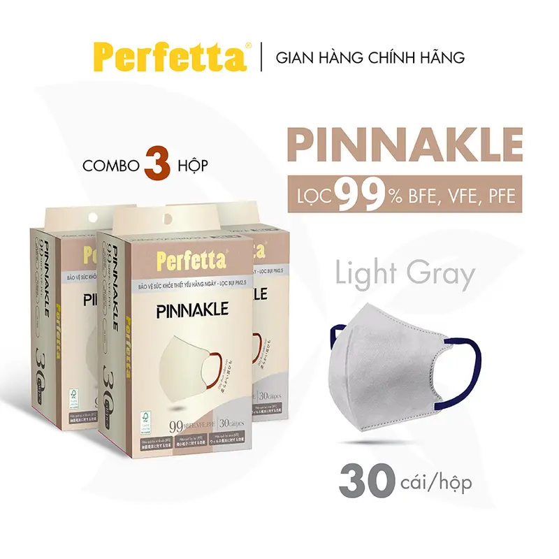 Combo 3 Hộp Khẩu Trang Cao Cấp Perfetta Pinnakle, 3 Lớp Kháng Khuẩn, Chuẩn From 3d Thời Trang (30 cái/hộp) 5