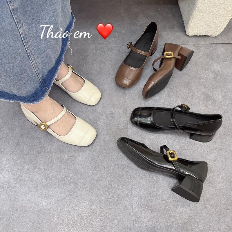 Giày búp bê nữ gót 4-5p da mềm khuy cài ngang da cao cấp hàng qccc ( mã GC65 ) form to