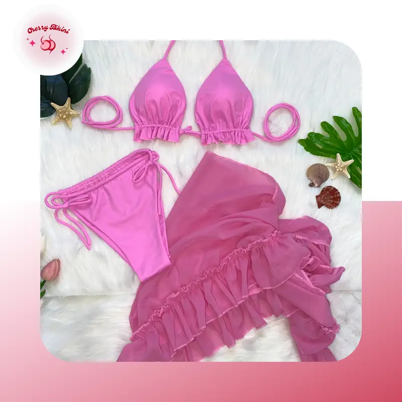 Cherry Bikini M303 - Set Đồ Bơi 3 Món (Áo, Quần, Khăn Choàng) - Mẫu Bèo Nhún, Xếp Ly Bikini Sang Đẹp Cho Nữ (5 Màu) 1