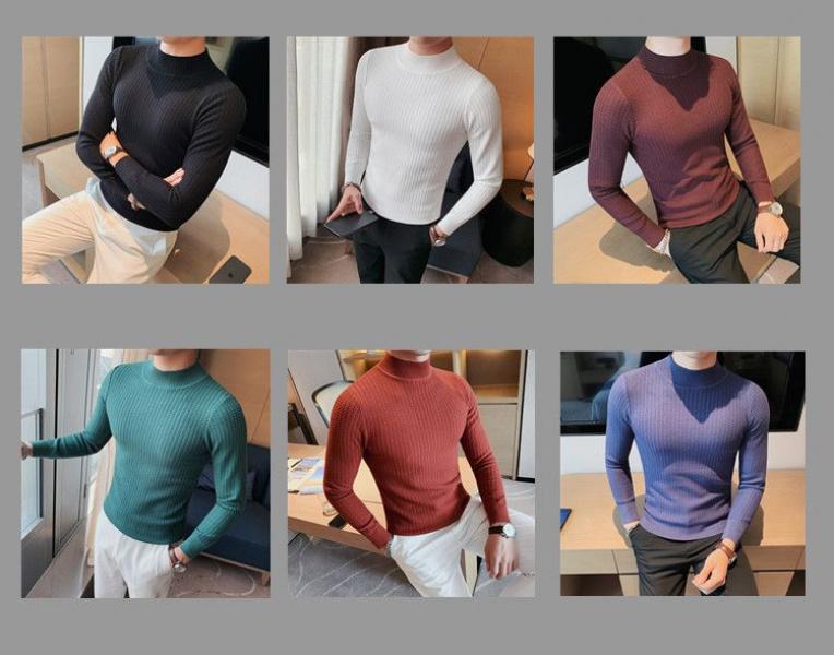 Product Introduction of Áo Len Cổ Lửng Dành Cho Nam Giới, Trang Phục Mùa Thu Và Mùa Đông, Mỏng Vừa Vặn, Hợp Xu hướng, Dài Tay Áo, Áo Sơ Mi Lớp Nền Dệt Kim, Cao Cấp, Dễ Phối Đồ, Màu Trơn 6