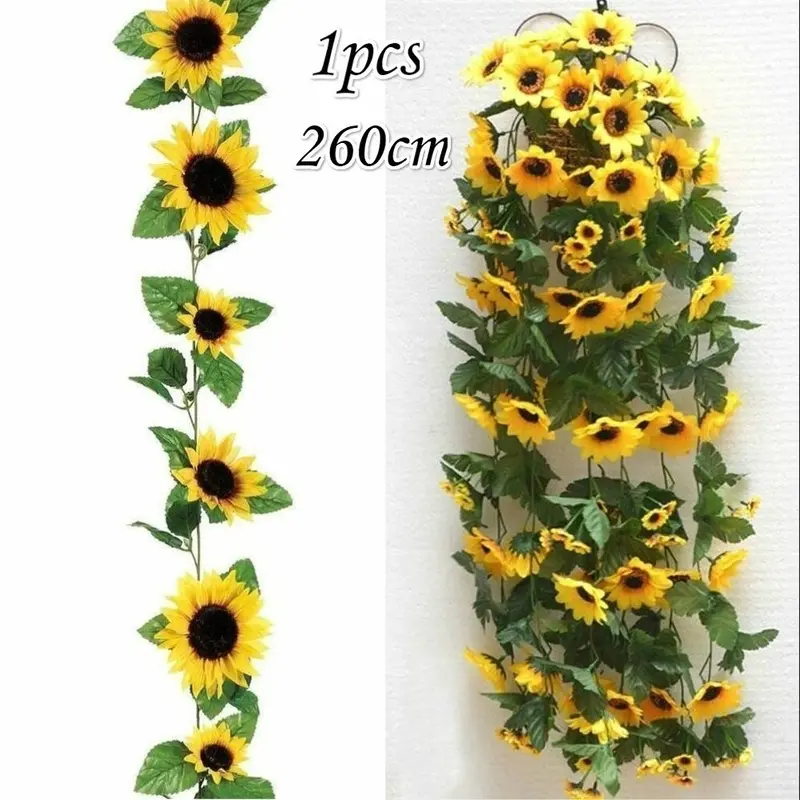 260cm Artificial Yellow Sunflower Wreath Vine Wedding Decoration Silk