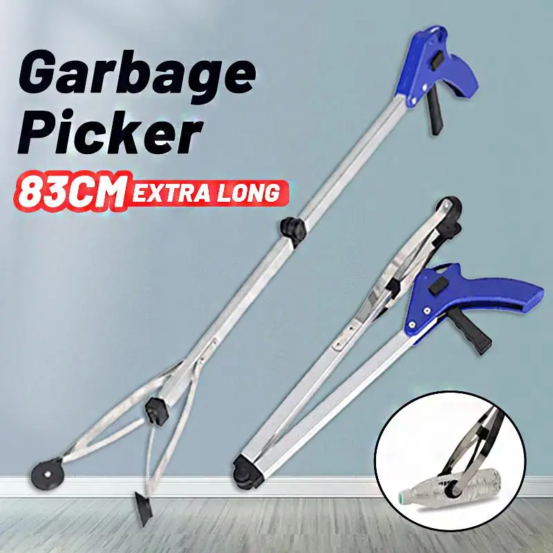 Garbage Pickup Stick Long-distance Extension Arm Tool Household Garden Movable Clip Useful Picker Pliers Folding Alloy Trash Grabber Waste Leaves Pick Cleaning Up Sanitation Portable Litter Reachers Pickers Tools Extender