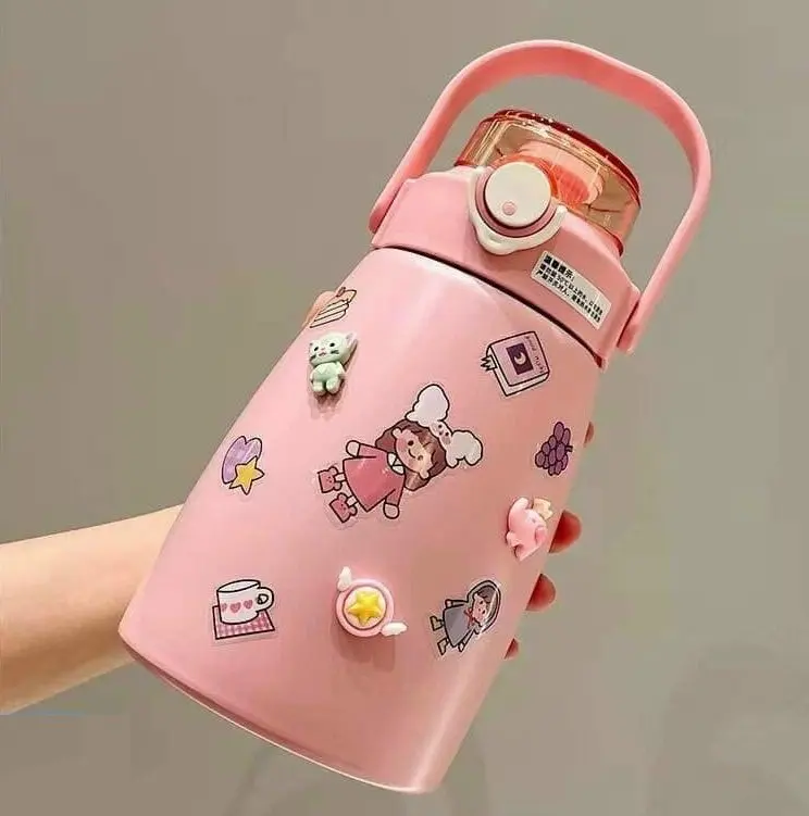 Bình giữ nhiệt Ulike 800ml, Bình giữ nhiệt Inox 304 có Sticker trang trí, tặng kèm dây đeo và ống hút 8