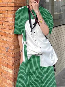 Two-piece Set Men's Striped Print Short Sleeve Tee & Elastic Waist Shorts, Loose Casual Comfy Button Front Chest Pocket Design Round Neck Top & Pocket Shorts, Summer Clothes Set for Men