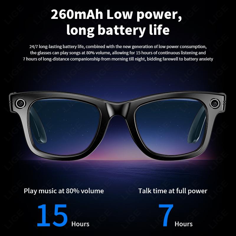 LIGE AI Translation Smart Glasses IP68 Bluetooth Call Headphones UV Protective Lenses Connected Bezel Outdoor Camera Sunglasses - Image 5
