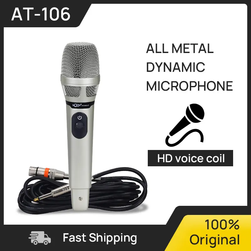 AT-106 Professional Vocal Wired Microphone Dynamic Microphone with 5m Audio Cable Suitable For Various Karaoke Equipment Compatible With Card Package Amplifiers, Mixers, Sound Cards