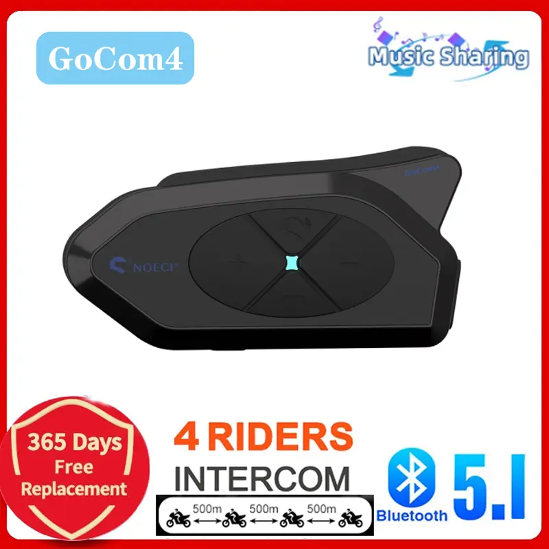 NOECI 1Pcs GoCom4 Motorcycle Helmet Intercom Bluetooth Headset Music Sharing 1500M 4 Riders Talking At The Same Time IP65 FM Radio