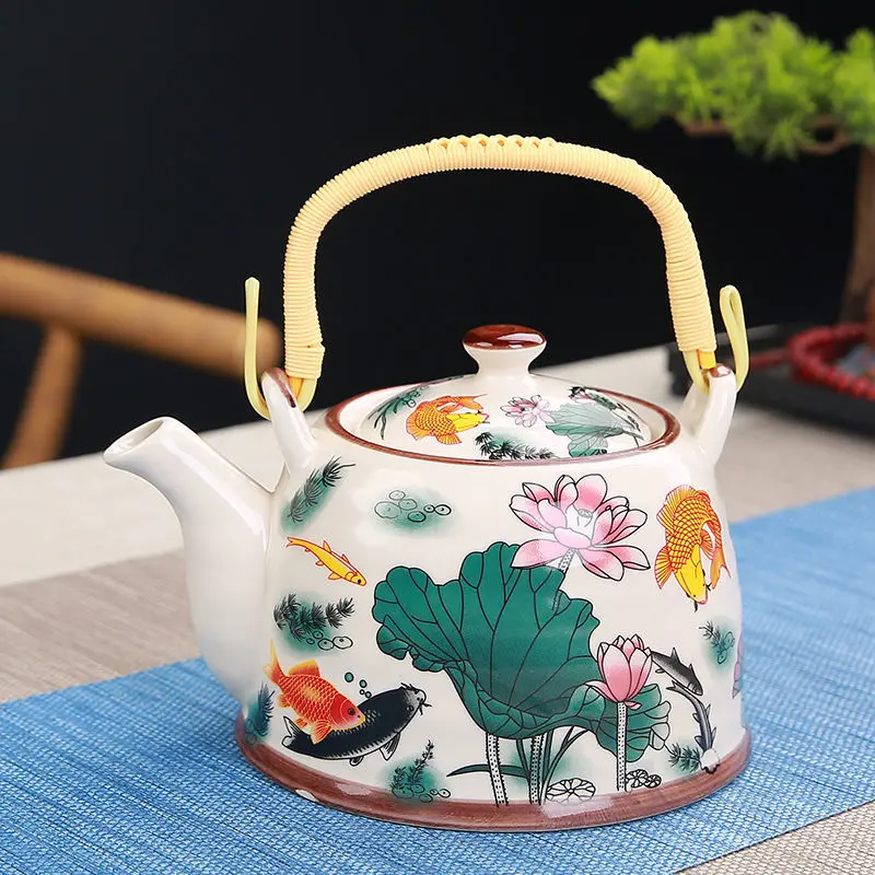 Ấm Trà Sứ Trung Quốc Có Lưới Lọc, Dung Tích Cao 900ML, Bộ Trà Gốm Cổ Điển Truyền Thống Trung Quốc, Bình Trà, Quà Tặng Kung Fu