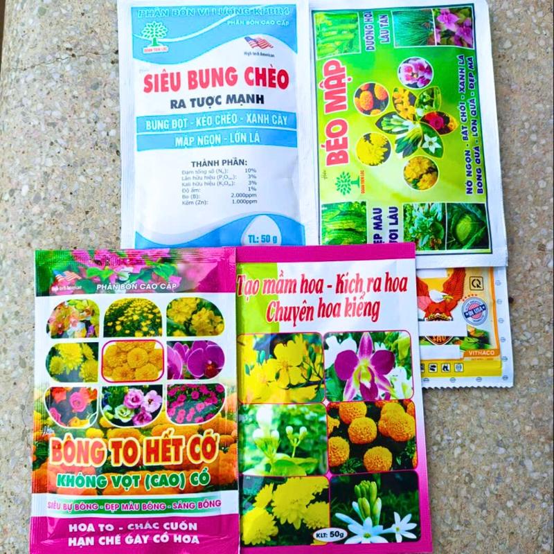 Combo 5 gói phân bón kích ra hoa dưỡng bông to hết cỡ siêu bung chèo béo mập bộ 5 gói cb5-04