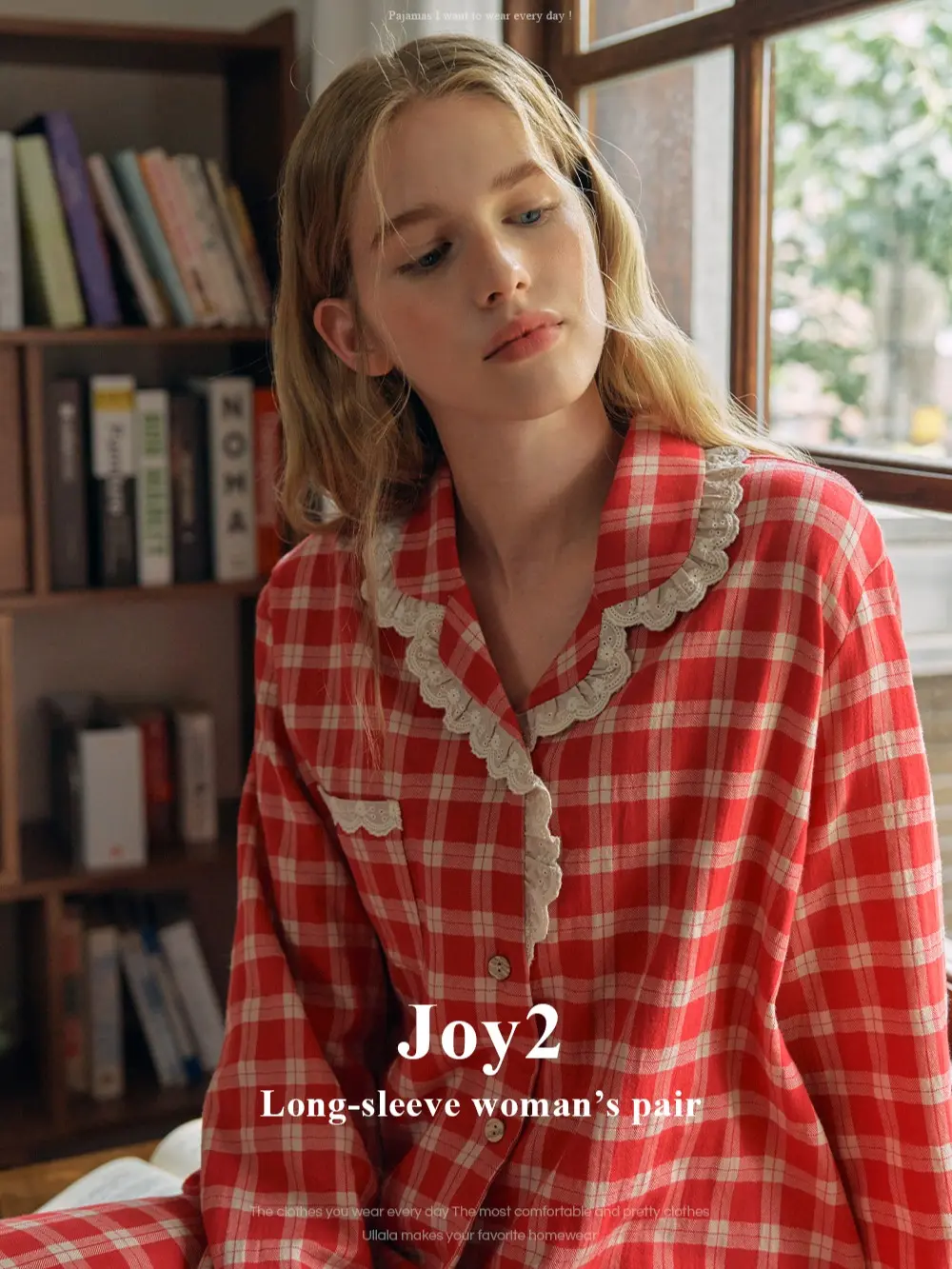 Bộ ngủ Ullala dài tay caro đỏ hot hit không nhăn Joy 2 Women Nữ Cotton