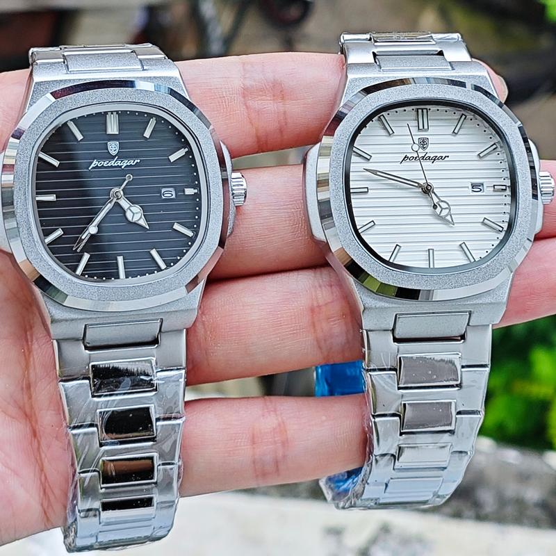 Đồng hồ nam Poedagar dây thép chống nước , có lịch ngày ( tặng pin , hộp , dụng cụ tháo mắt dây ) dong honam