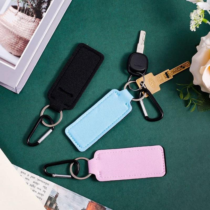 Product Introduction of Durable Neoprene Lipstick Keychain Bag Multicolour Rectangle Lipstick Pouch Keyring Chapstick Bag Lip Balm 17