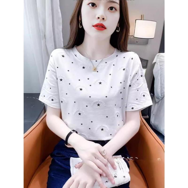 Bán chạy, in ấn áo sơ mi của phụ nữ, in ấn tay áo ngắn, hàn quốc mới, hào phóng mềm dẻo, đồ họa, phù hợp với các sinh viên văn phòng, một loạt các lựa chọn phong cách, áo sơ mi cỡ lớn của phụ nữ Voi Women Top Voan Shirt 2