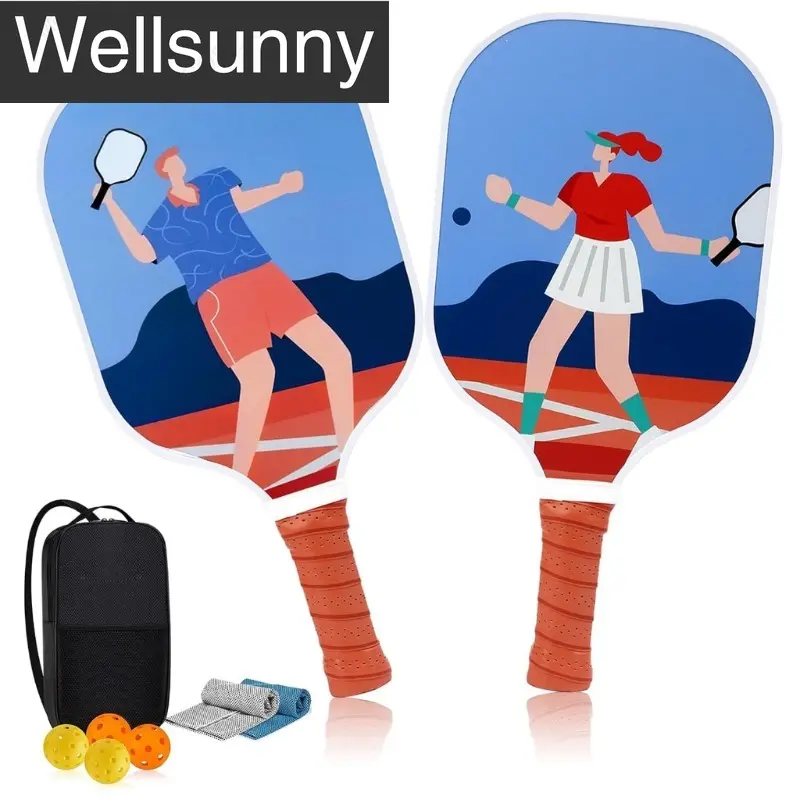 Bộ Mái Chèo Pickleball, Wellsunny, 2 Chiếc, Vợt Pickleball Chuyên Nghiệp, Với 4 Quả Bóng, 2 Khăn Tắm Và 1 Túi Pickleball, Mái Chèo Pickleball Sợi Thủy Tinh, Thích Hợp Cho Người Mới Bắt Đầu, Quà Tặng Thể Thao